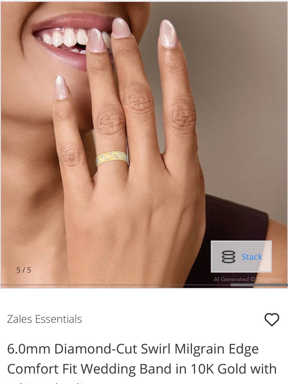 Zales 10K Yellow and White Gold mix Swirl Band with Milgrain Detail